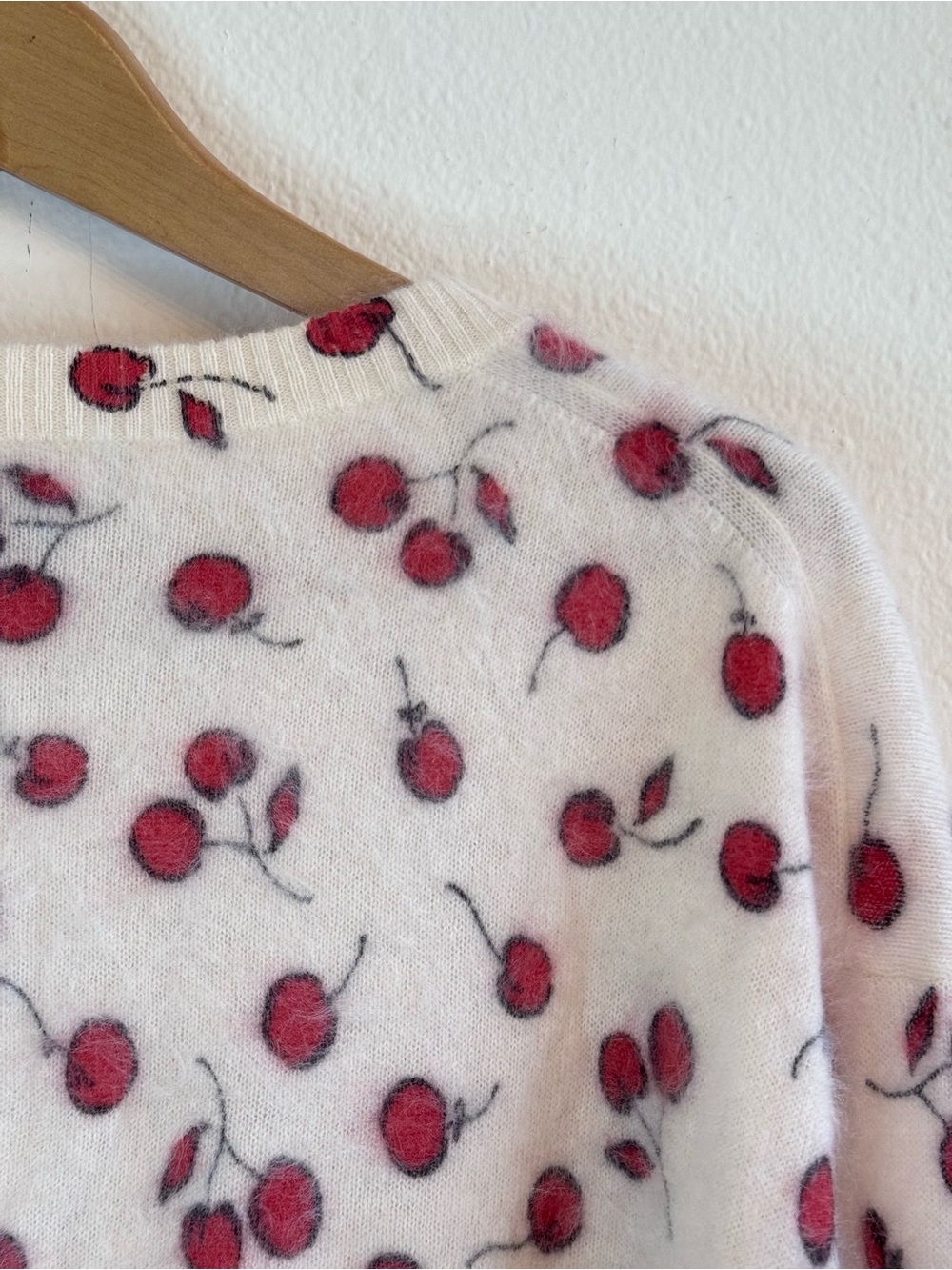 J. Crew Brushed Cashmere Cardigan Cherry Print Fuzzy - Picture 8 of 15